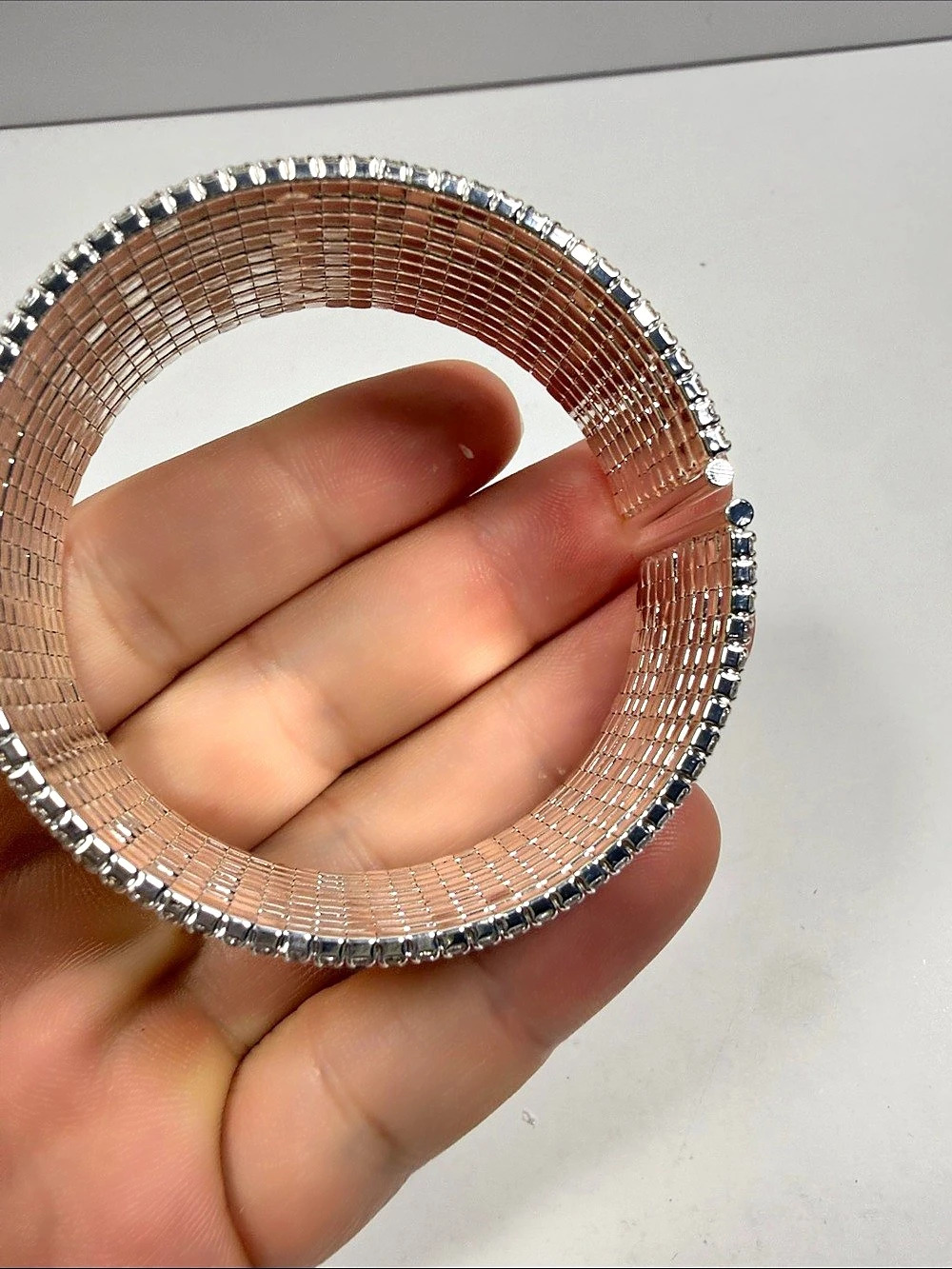 Silver Rhinestone Mesh Cuff Bracelet - Picture 2 of 3